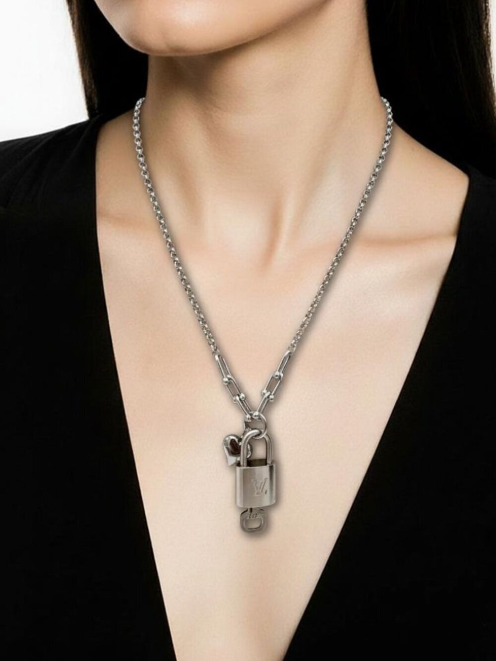 Authentic Louis Vuitton Vintage Silver Padlock Necklace✦Unbranded Silver Plated - Picture 2 of 13